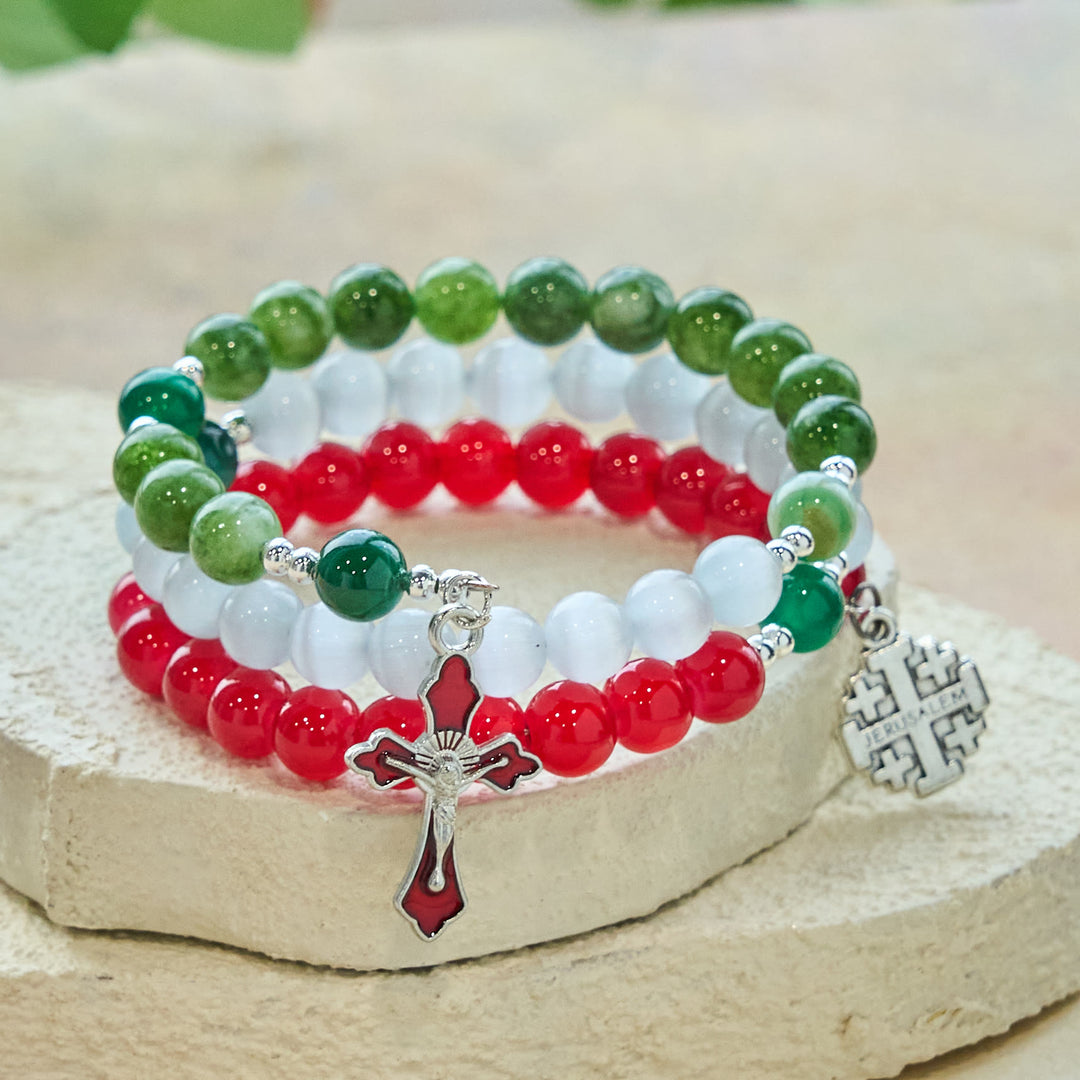 Christianartworkshop Christmas Jade Agate Rosary Bracelet: Faith & Festive Devotion - image 4