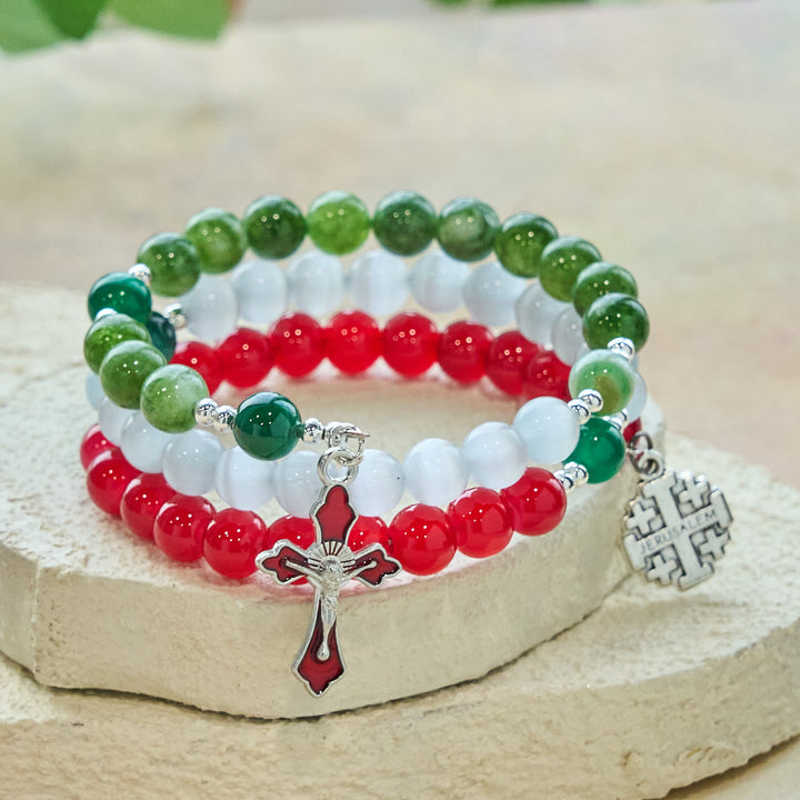 Christianartworkshop Christmas Jade Agate Rosary Bracelet: Faith & Festive Devotion - image 4