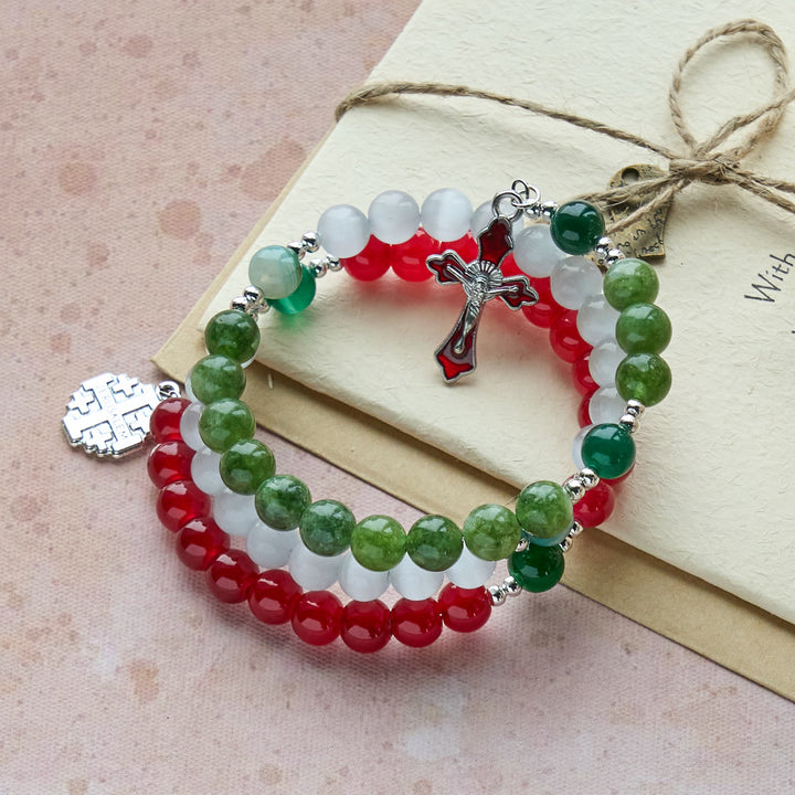 Christianartworkshop Christmas Jade Agate Rosary Bracelet: Faith & Festive Devotion - image 2