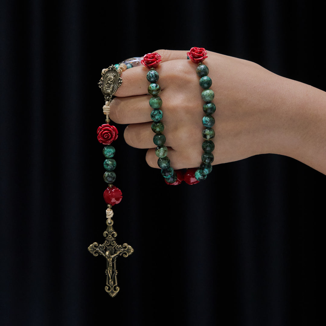 Christianartworkshop Floral Accent African Turquoise Rosary: Devotion & Artistic Craft - image 1