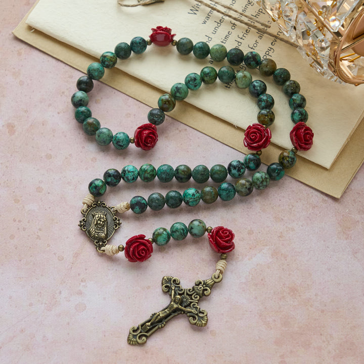 Christianartworkshop Floral Accent African Turquoise Rosary: Devotion & Artistic Craft - African Turquoise - image 0