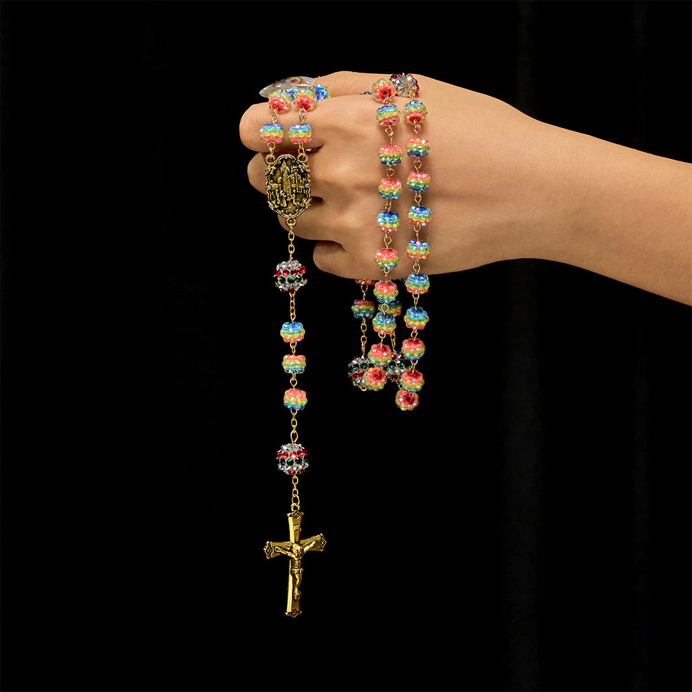 Christianartworkshop Christmas Gift: Christmas Rainbow Beads Rosary with Golden Cross: Devotion & Vibrant Faith - image 1