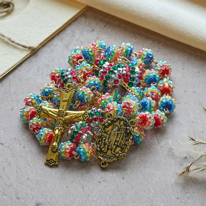 Christianartworkshop Christmas Gift: Christmas Rainbow Beads Rosary with Golden Cross: Devotion & Vibrant Faith - image 8