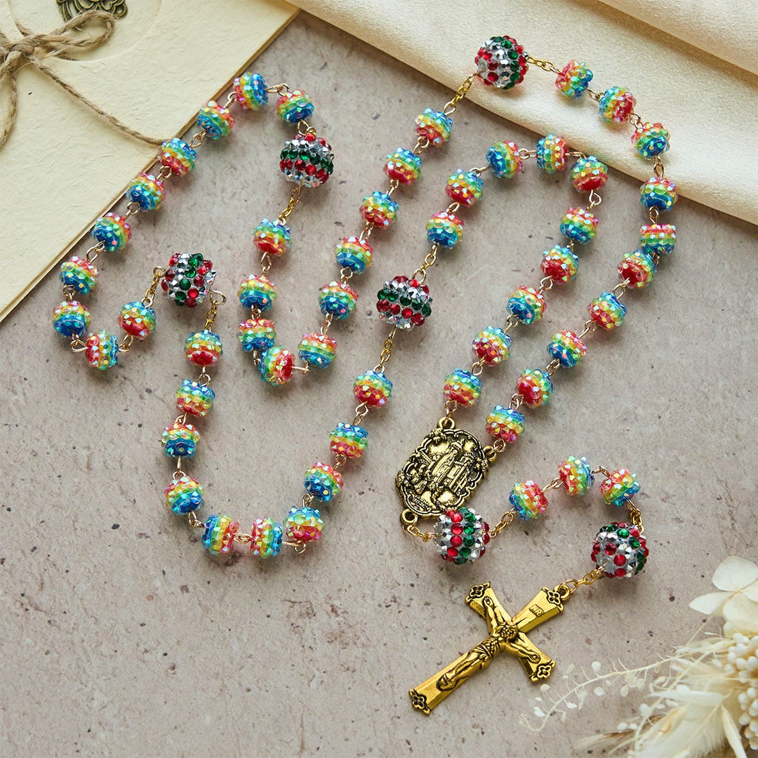 Christianartworkshop Christmas Gift: Christmas Rainbow Beads Rosary with Golden Cross: Devotion & Vibrant Faith - image 4