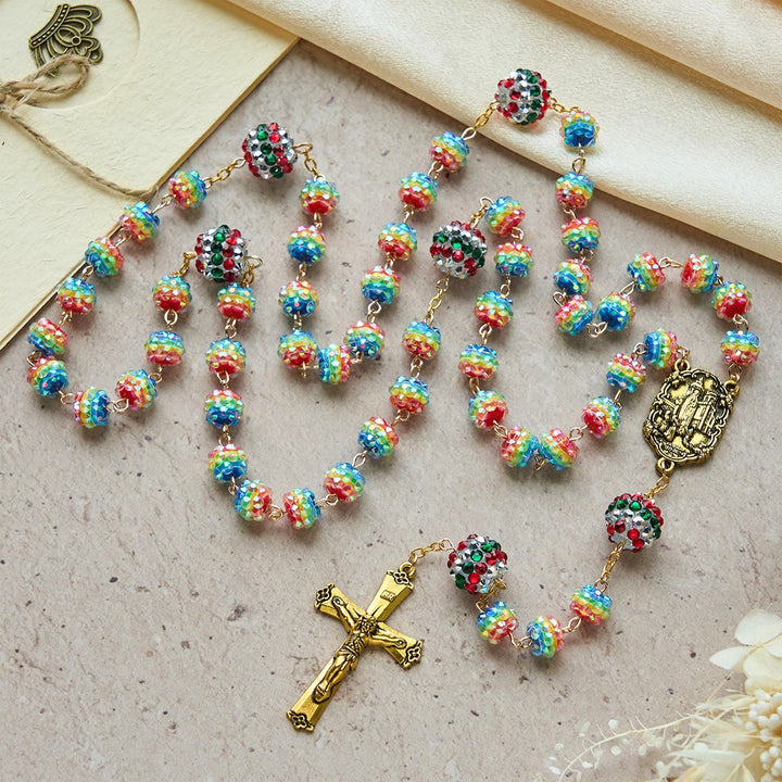 Christianartworkshop Christmas Rainbow Beads Rosary with Golden Cross: Devotion & Vibrant Faith - image 1