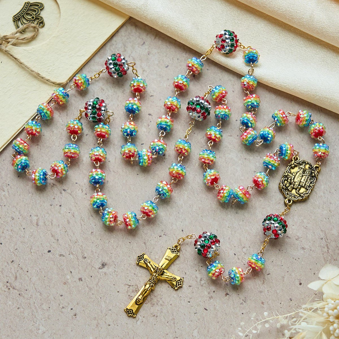 Christianartworkshop Christmas Gift: Christmas Rainbow Beads Rosary with Golden Cross: Devotion & Vibrant Faith - image 2