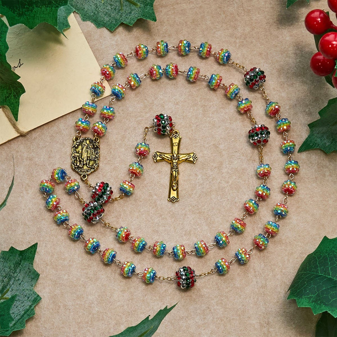 Christianartworkshop Christmas Gift: Christmas Rainbow Beads Rosary with Golden Cross: Devotion & Vibrant Faith - image 3