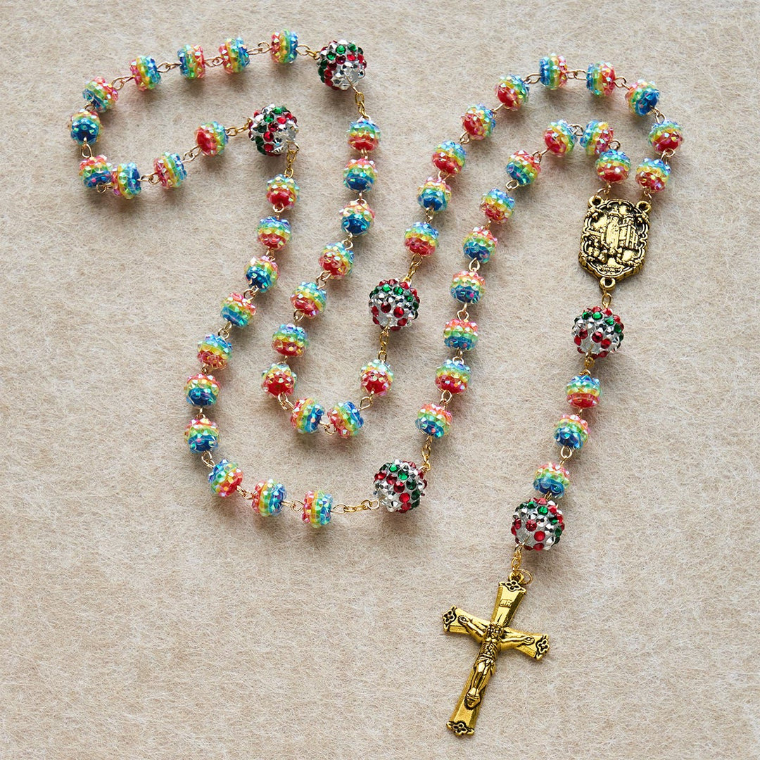 Christianartworkshop Christmas Gift: Christmas Rainbow Beads Rosary with Golden Cross: Devotion & Vibrant Faith - image 5