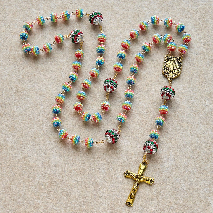 Christianartworkshop Christmas Gift: Christmas Rainbow Beads Rosary with Golden Cross: Devotion & Vibrant Faith - image 5