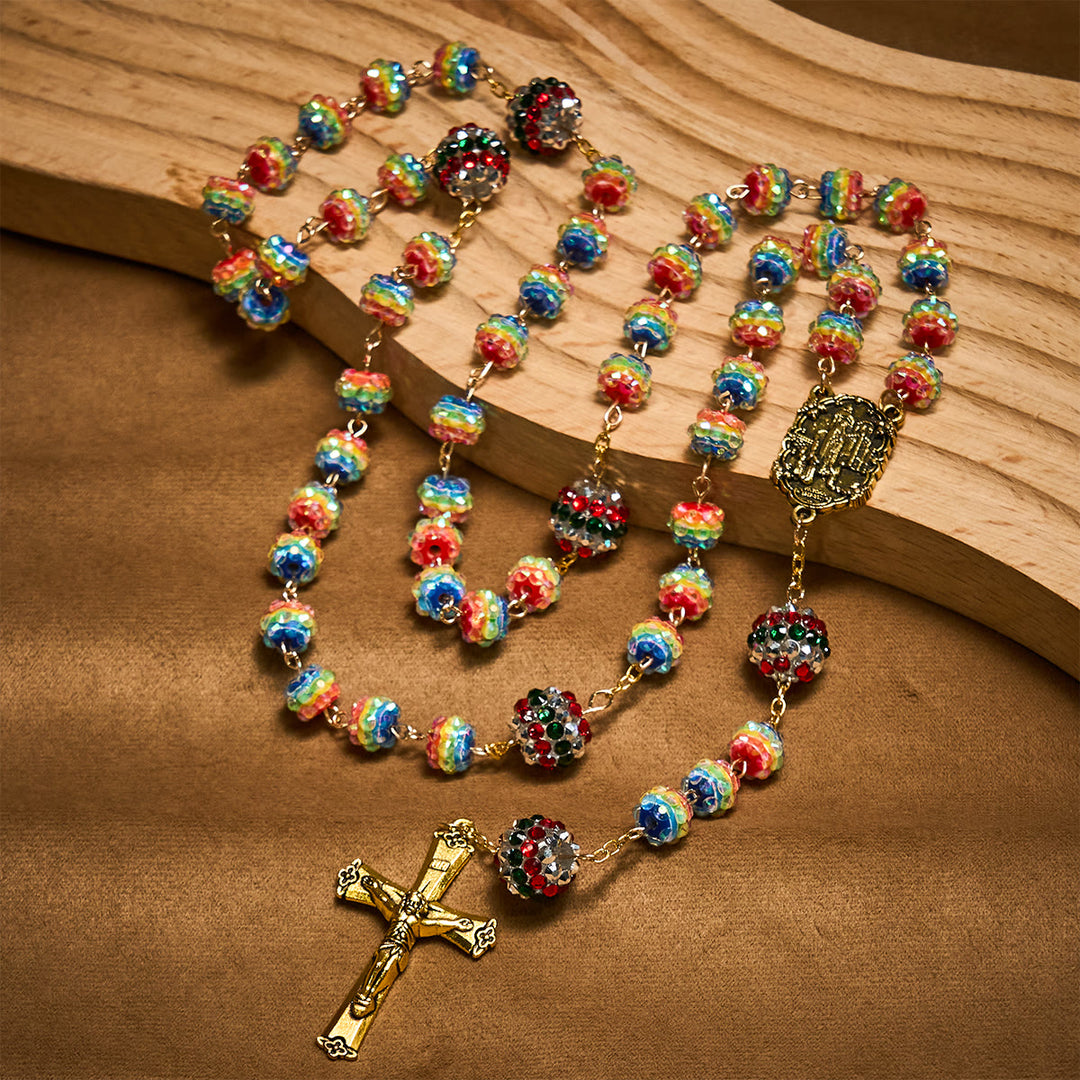Christianartworkshop Christmas Gift: Christmas Rainbow Beads Rosary with Golden Cross: Devotion & Vibrant Faith - image 7