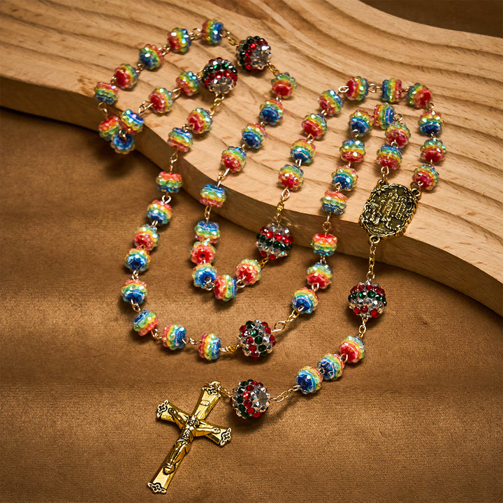 Christianartworkshop Christmas Gift: Christmas Rainbow Beads Rosary with Golden Cross: Devotion & Vibrant Faith - image 7