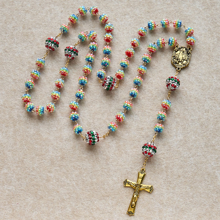 Christianartworkshop Christmas Gift: Christmas Rainbow Beads Rosary with Golden Cross: Devotion & Vibrant Faith - image 6