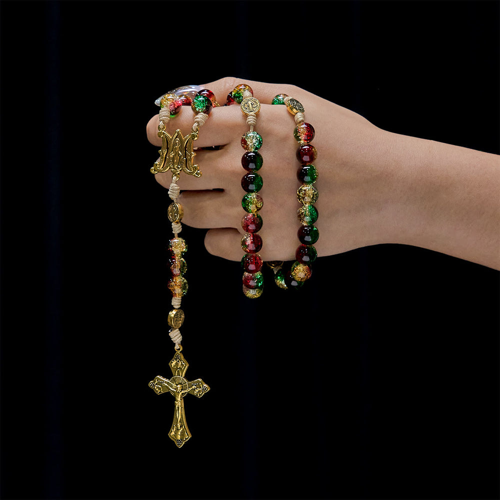 Christianartworkshop Christmas Gift: Christmas Glass Rosary with Cross: Faithful Celebration & Festive Luster - image 1