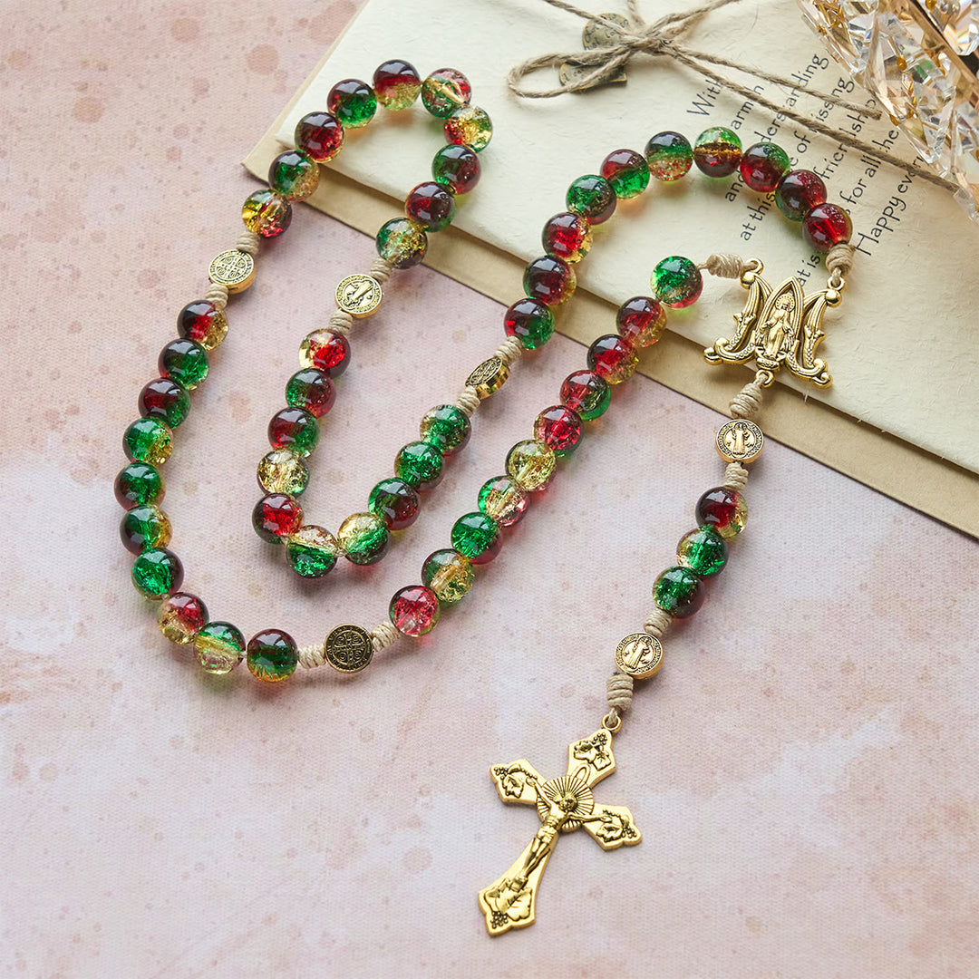 Christianartworkshop Christmas Gift: Christmas Glass Rosary with Cross: Faithful Celebration & Festive Luster - image 4