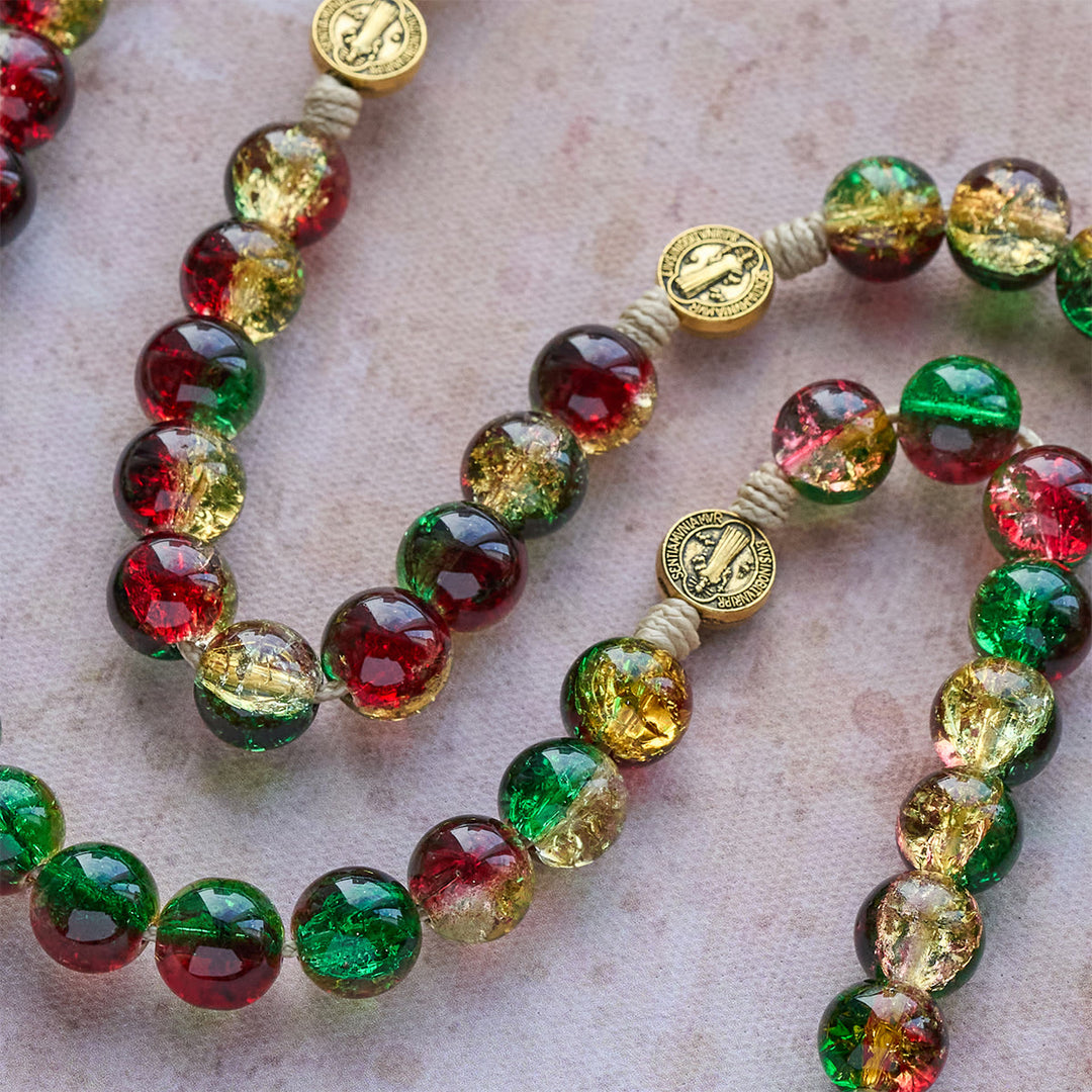 Christianartworkshop Christmas Gift: Christmas Glass Rosary with Cross: Faithful Celebration & Festive Luster - image 7