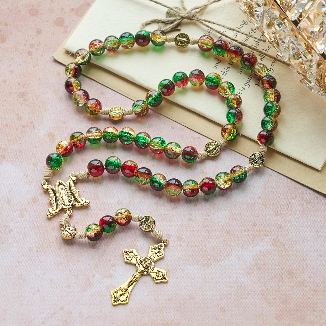 Christianartworkshop Christmas Gift: Christmas Glass Rosary with Cross: Faithful Celebration & Festive Luster - image 5