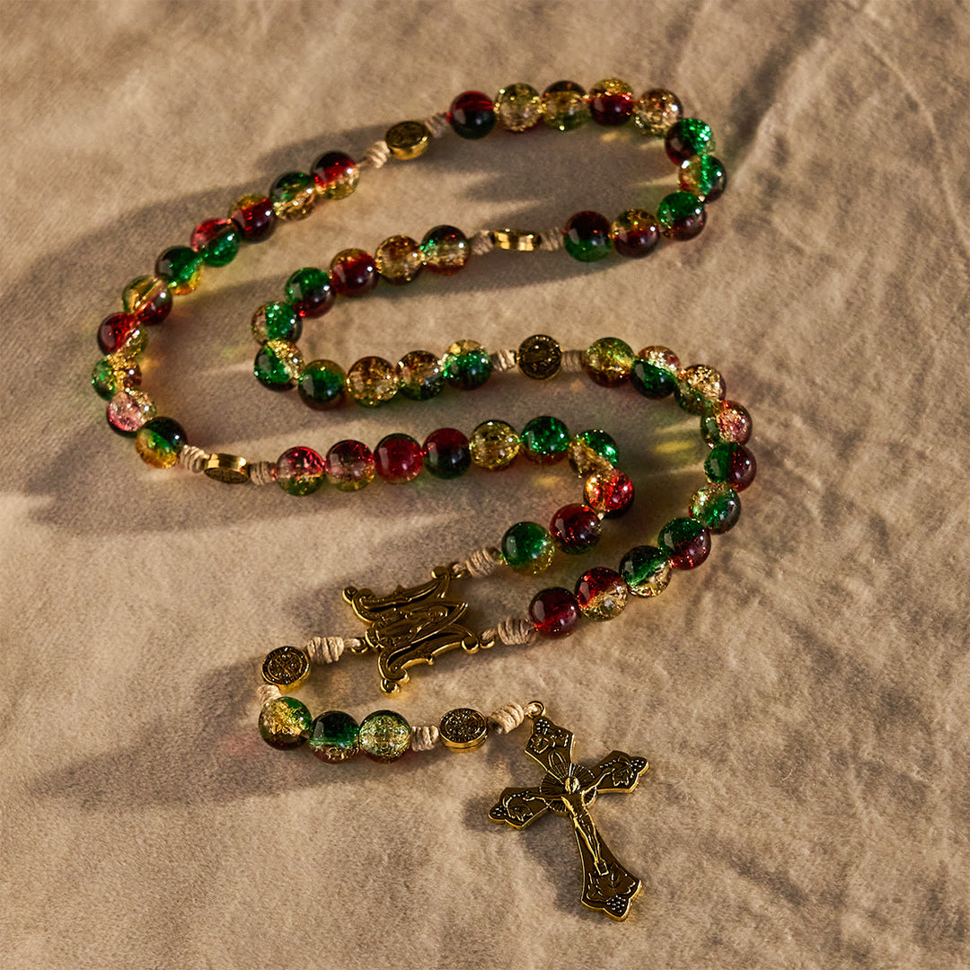 Christianartworkshop Christmas Gift: Christmas Glass Rosary with Cross: Faithful Celebration & Festive Luster - image 6