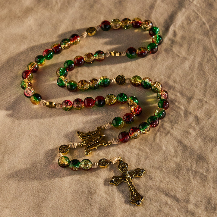 Christianartworkshop Christmas Gift: Christmas Glass Rosary with Cross: Faithful Celebration & Festive Luster - image 6