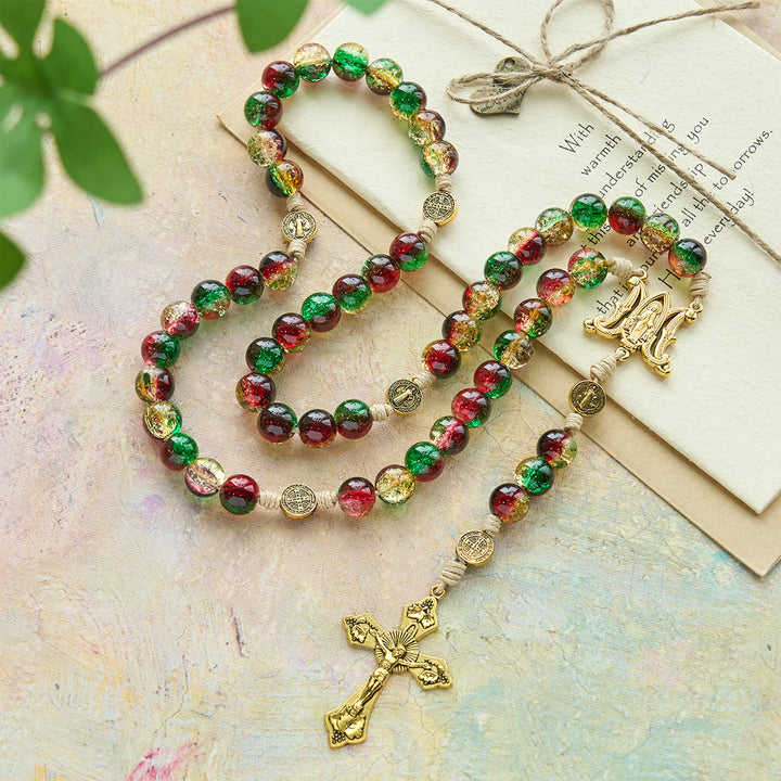 Christianartworkshop Christmas Gift: Christmas Glass Rosary with Cross: Faithful Celebration & Festive Luster - image 2