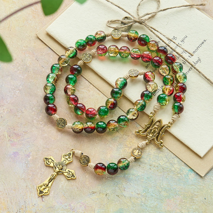 Christianartworkshop Christmas Gift: Christmas Glass Rosary with Cross: Faithful Celebration & Festive Luster - image 3