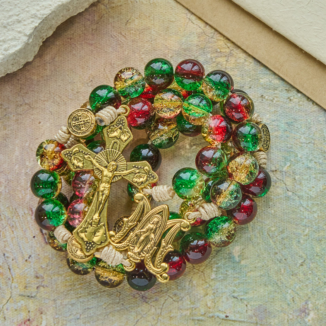 Christianartworkshop Christmas Gift: Christmas Glass Rosary with Cross: Faithful Celebration & Festive Luster - image 9