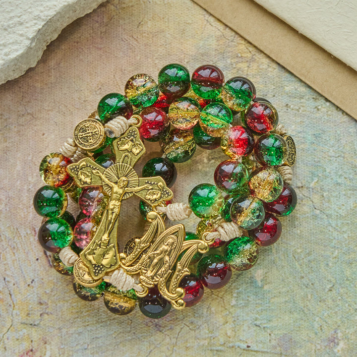 Christianartworkshop Christmas Gift: Christmas Glass Rosary with Cross: Faithful Celebration & Festive Luster - image 9