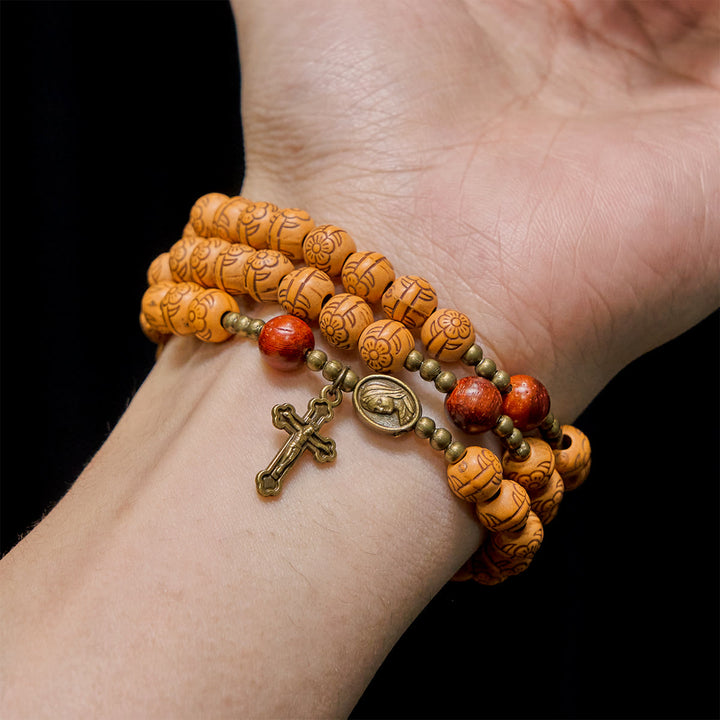 Christianartworkshop Peach Blossom Bead Rosary & Bracelet: Devotion & Earthy Grace - image 1
