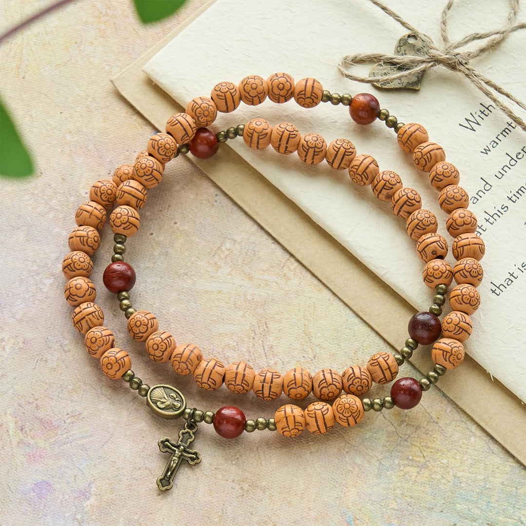 Christianartworkshop Peach Blossom Bead Rosary & Bracelet: Devotion & Earthy Grace - Peach Blossom Bead Rosary - image 0