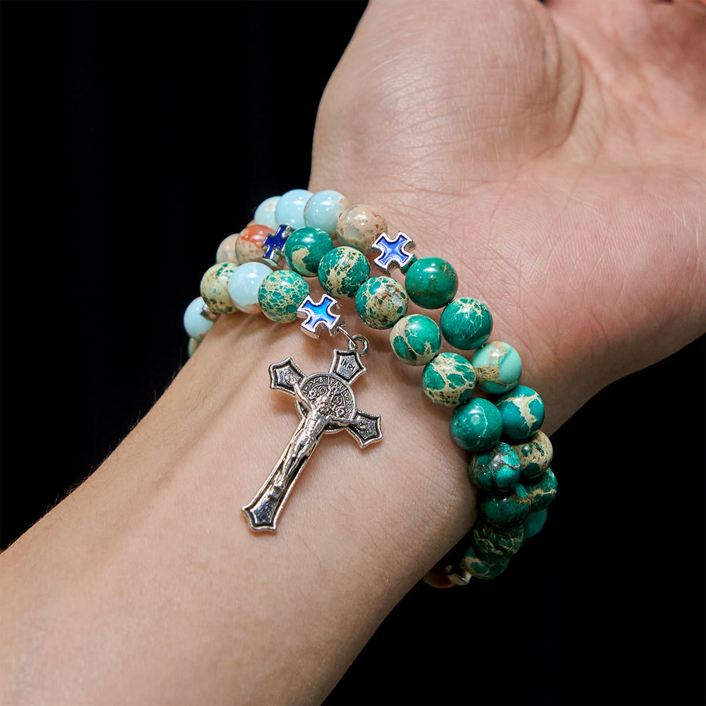 Christianartworkshop CShoushan Stone & Green Vein Stone Rosary Bracelet: Devotion & Earthy Grace - image 1