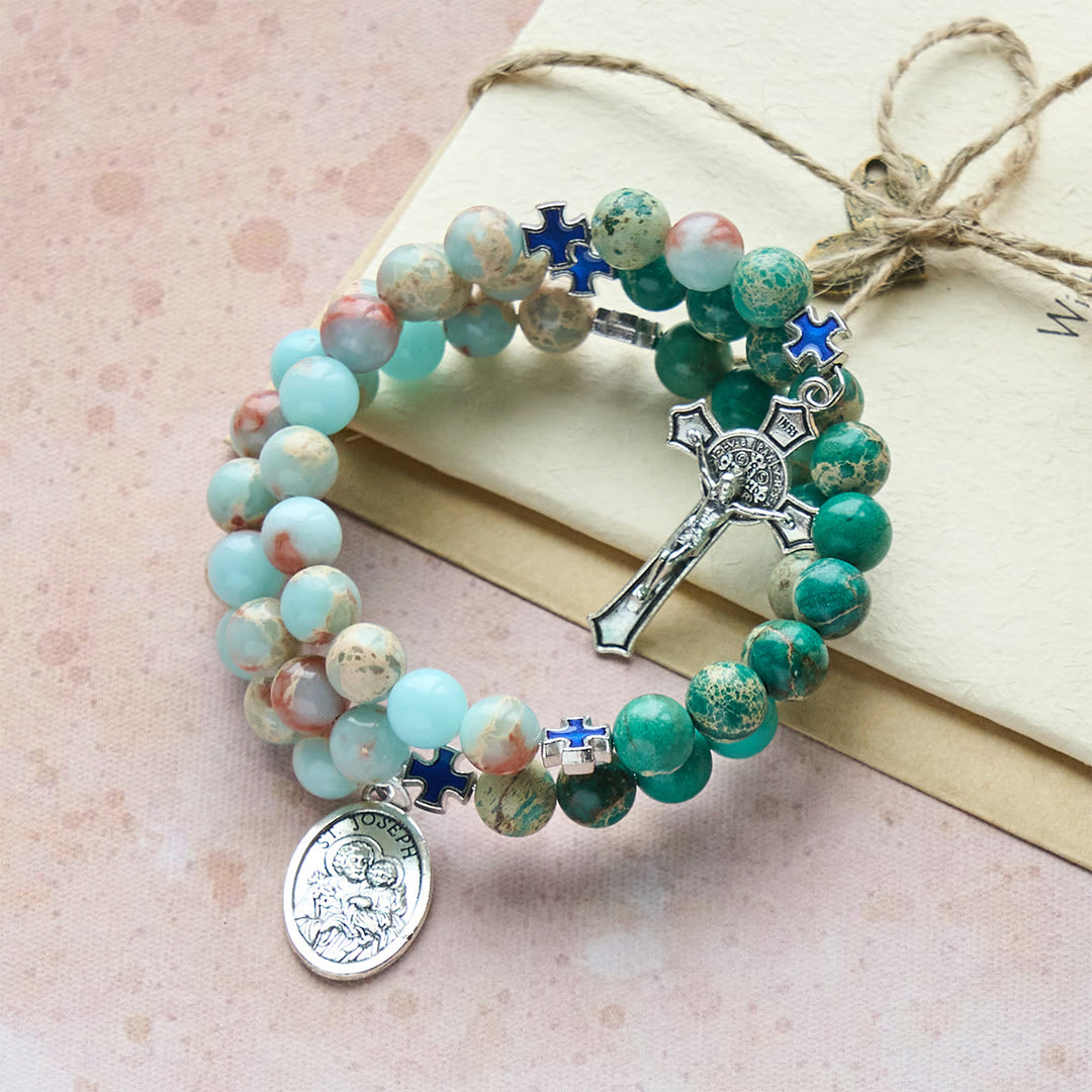 Christianartworkshop CShoushan Stone & Green Vein Stone Rosary Bracelet: Devotion & Earthy Grace - image 4