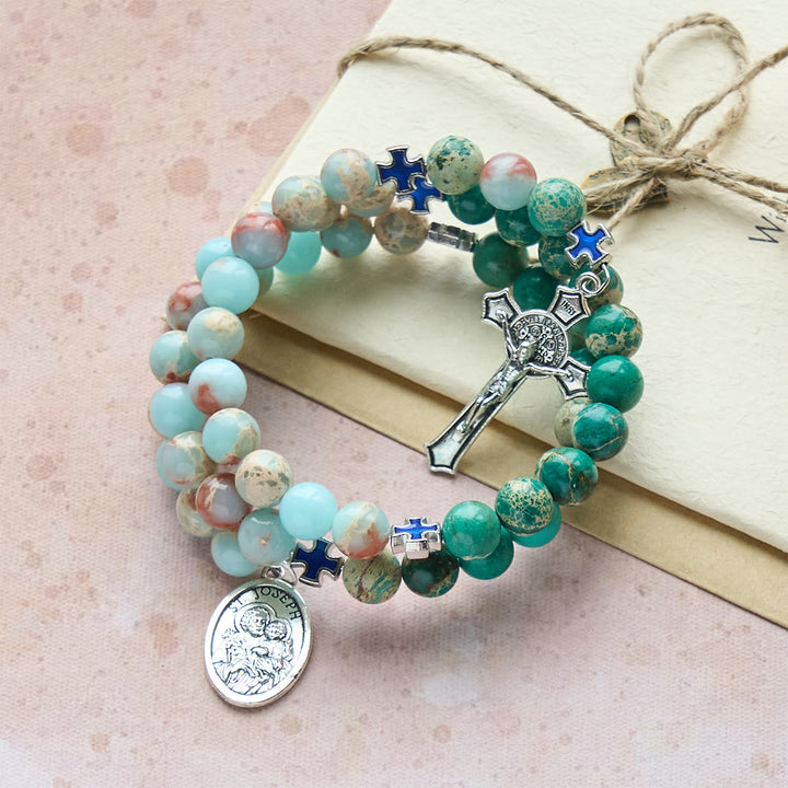 Christianartworkshop CShoushan Stone & Green Vein Stone Rosary Bracelet: Devotion & Earthy Grace - image 4