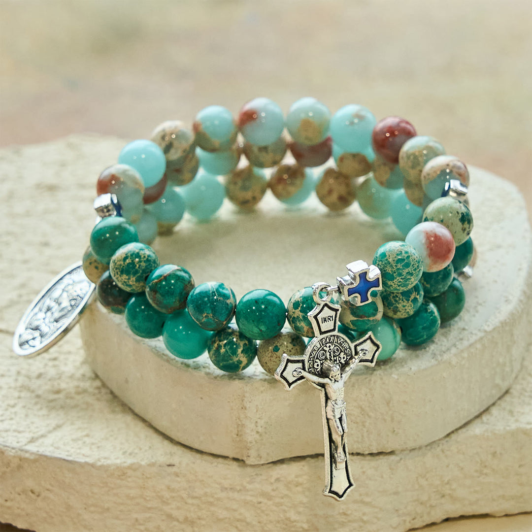 Christianartworkshop CShoushan Stone & Green Vein Stone Rosary Bracelet: Devotion & Earthy Grace - image 2