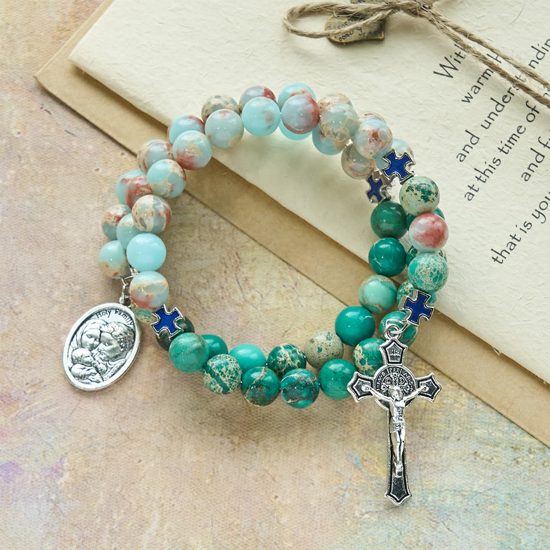 Christianartworkshop CShoushan Stone & Green Vein Stone Rosary Bracelet: Devotion & Earthy Grace - image 0