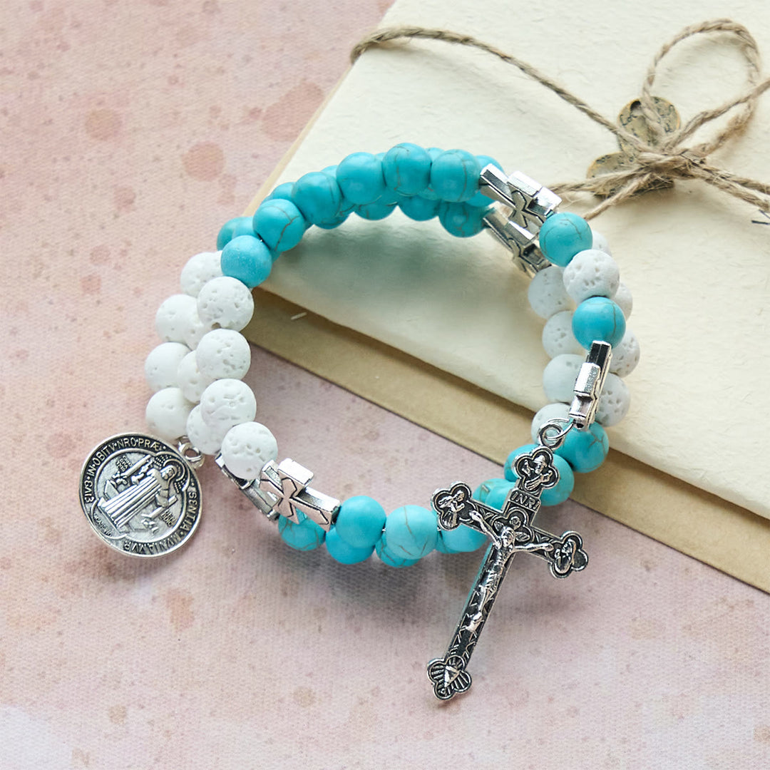 Christianartworkshop Gypsum & Turquoise Rosary Bracelet: Devotion & Heavenly Calm - image 5