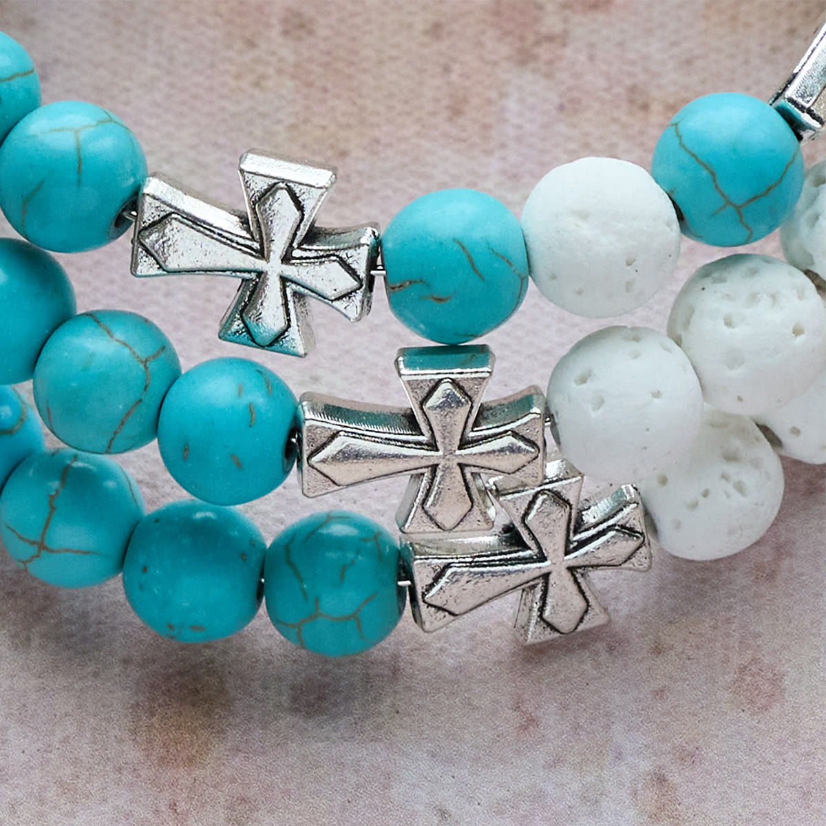 Gypsum & Turquoise Rosary Bracelet with Crucifix & Saint Benedict