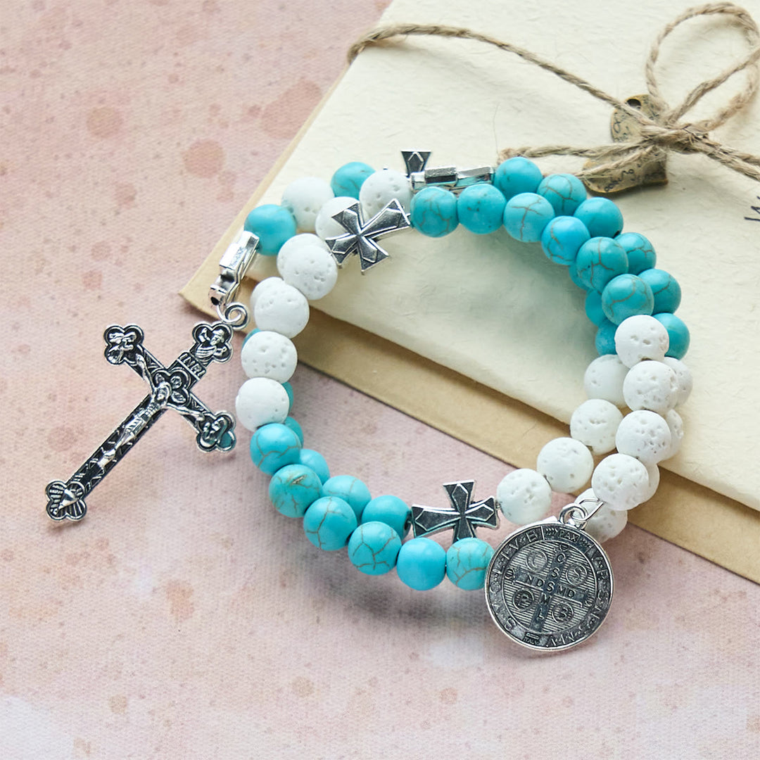 Christianartworkshop Gypsum & Turquoise Rosary Bracelet: Devotion & Heavenly Calm - image 3