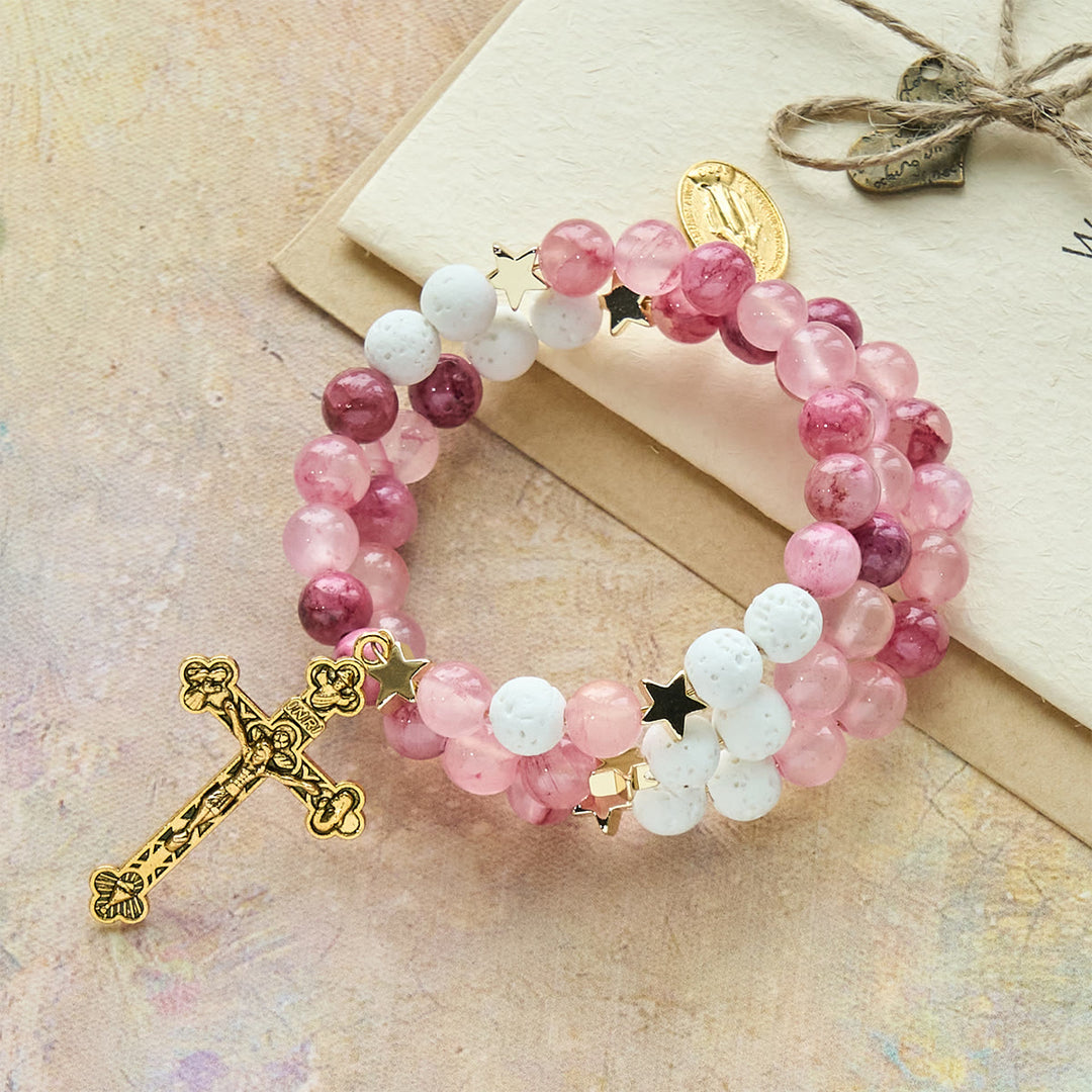 Christianartworkshop Gypsum & Rose Red Agate Rosary Bracelet: Devotion & Heavenly Softness - image 3