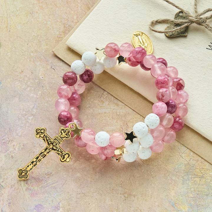 Christianartworkshop Gypsum & Rose Red Agate Rosary Bracelet: Devotion & Heavenly Softness - image 3