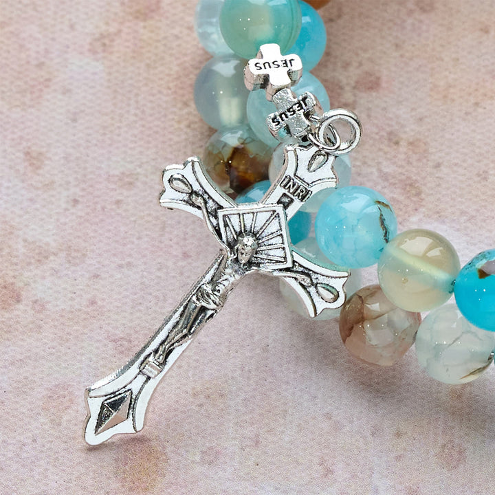 Christianartworkshop Gypsum & Blue Vein Agate Rosary Bracelet: Devotion & Heavenly Serenity - image 7