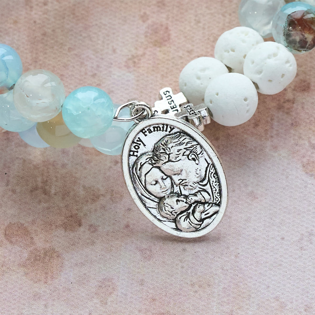 Christianartworkshop Gypsum & Blue Vein Agate Rosary Bracelet: Devotion & Heavenly Serenity - image 6