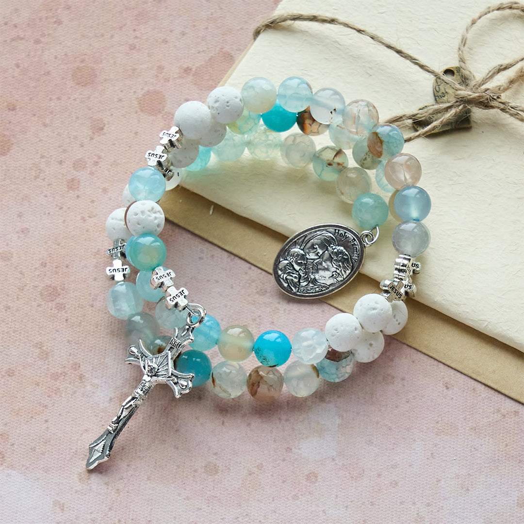 Christianartworkshop Gypsum & Blue Vein Agate Rosary Bracelet: Devotion & Heavenly Serenity - image 4