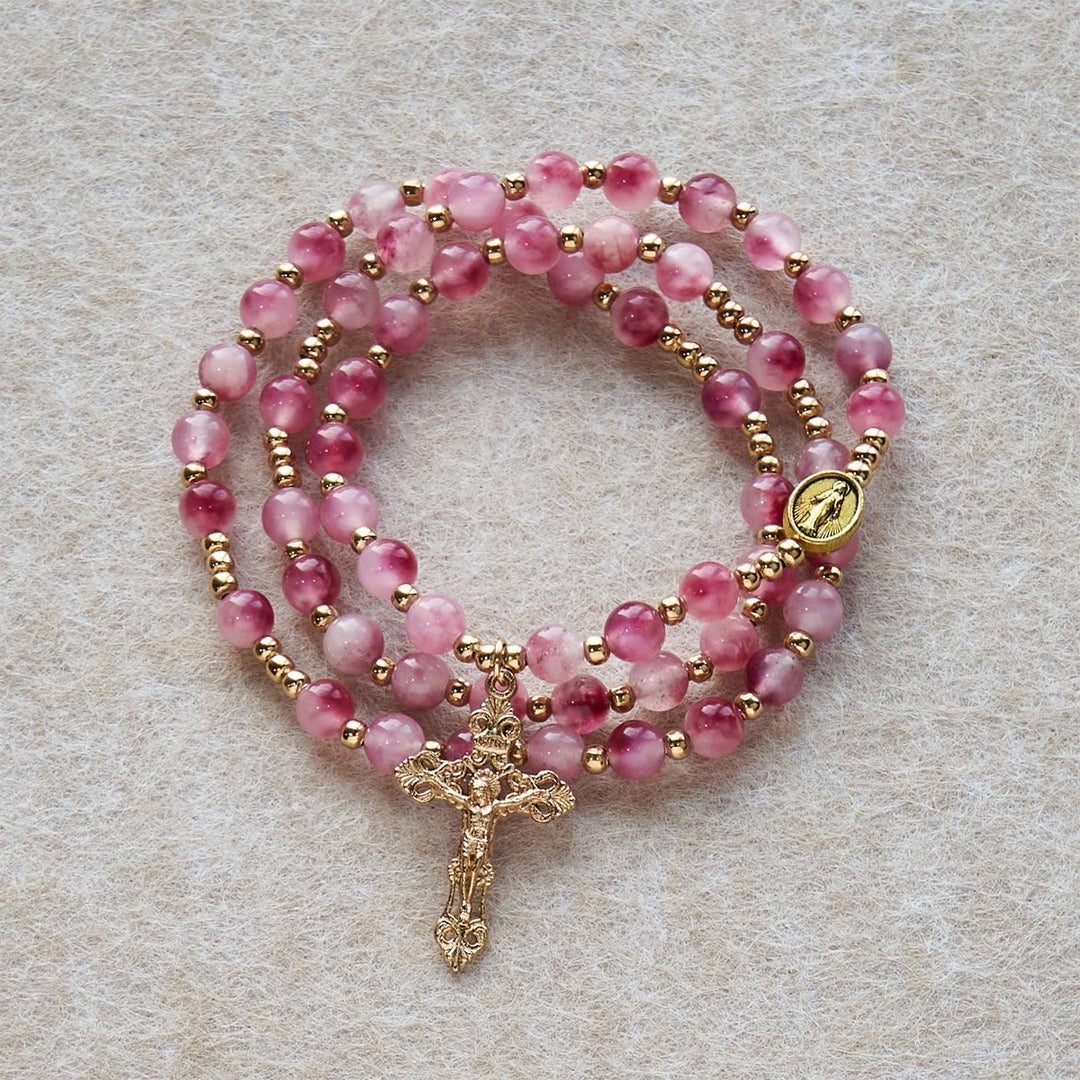 Christianartworkshop Rose Red Agate Bead Rosary Bracelet: Devotion & Heavenly Elegance - image 6