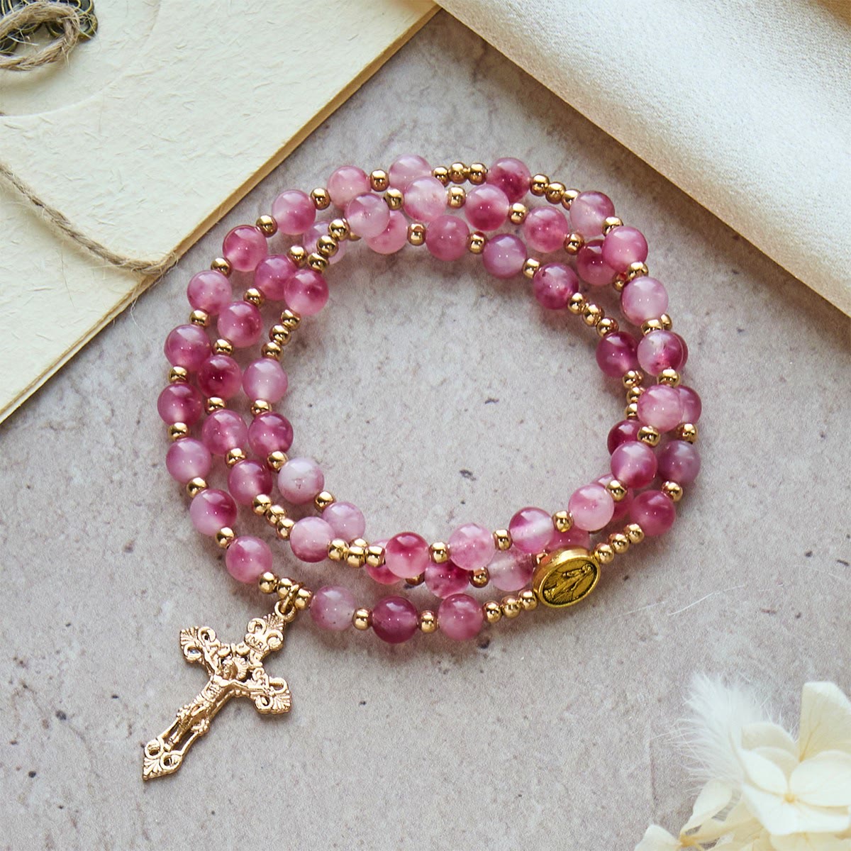 Rose Red Agate Rosary Bracelet – Christian Jewelry Crucifix