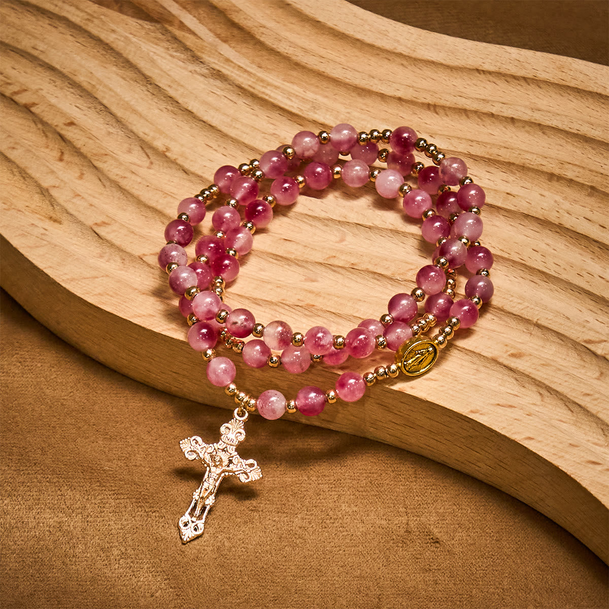 Rose Red Agate Rosary Bracelet – Christian Jewelry Crucifix