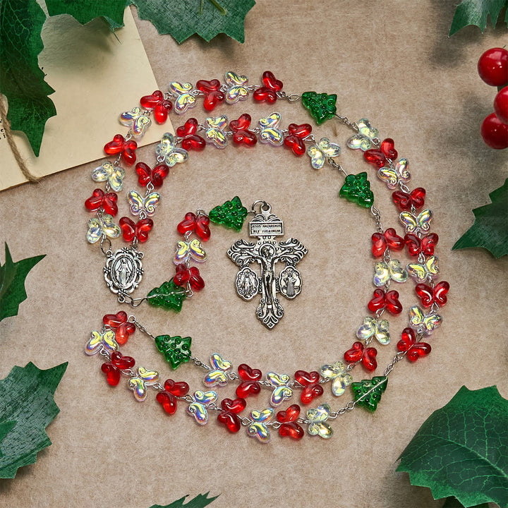 Christianartworkshop Christmas Gift: Blessed Christmas Tree Rosary with Crystal Butterfly Beads - image 6