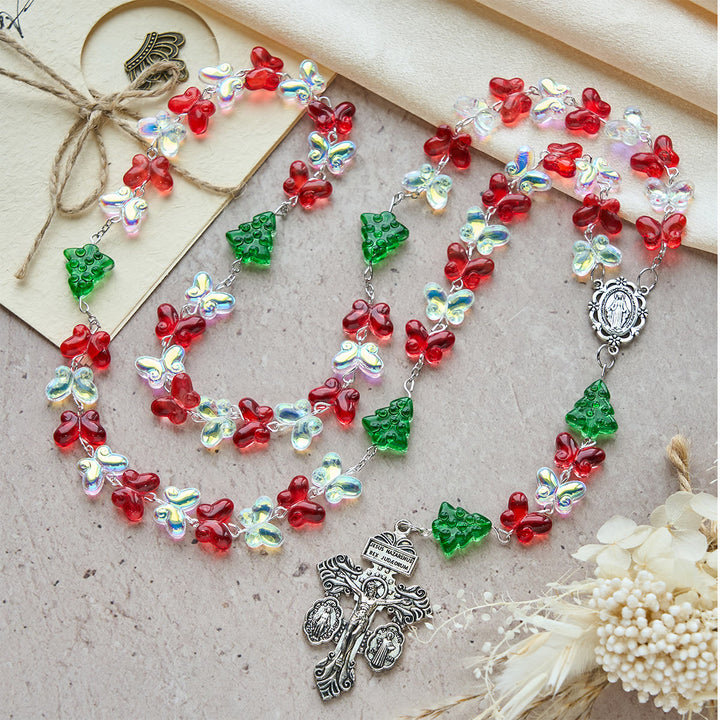 Christianartworkshop Christmas Gift: Blessed Christmas Tree Rosary with Crystal Butterfly Beads - image 7