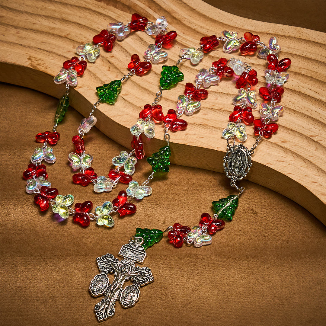 Christianartworkshop Christmas Gift: Blessed Christmas Tree Rosary with Crystal Butterfly Beads - image 4
