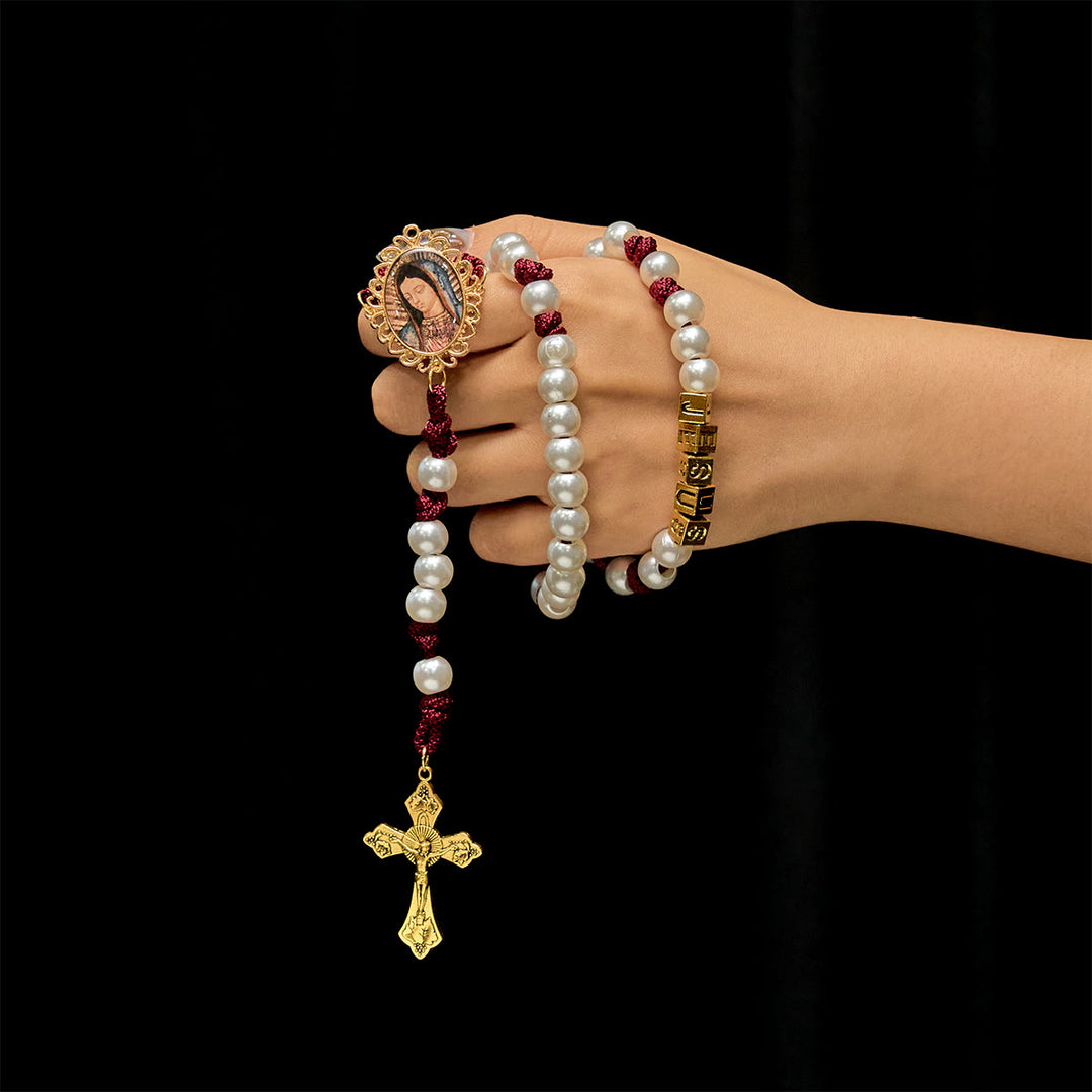 Graceful White Custom Rosary with Burgundy Paracord & Personalized JESUS Letters - image 1