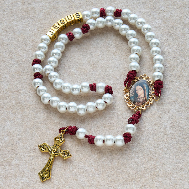 Graceful White Custom Rosary with Burgundy Paracord & Personalized JESUS Letters - image 4