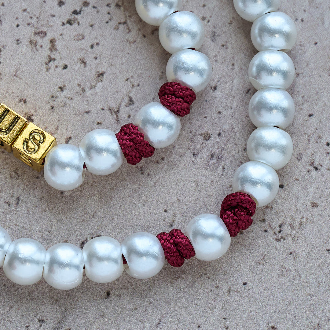 Graceful White Custom Rosary with Burgundy Paracord & Personalized JESUS Letters - image 8